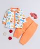 BUMZEE Interlock Knit Full Sleeves Animal Printed Night Suit - White & Orange