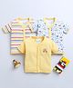 BUMZEE Cotton Woven Half Sleeves  Jhablas with Stripes & Vehicles Print Pack of 3 - Sky Blue & Yellow