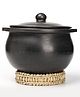 Swadeshi Blessings Unglazed Black Clay Hot Case /Earthen Kadai/Mitti Ke Bartan/Clay Pot for Serving with Lid 1.8 Liters