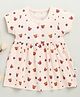 BUMZEE Cotton Half Sleeves Teddy Bear Face Printed Dress - Peach