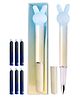 Bunie Crystal Rabbit Shaped Fountain Pen with 7 Reffils  Blue