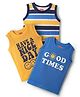 Babyhug Cotton Knit Sleeveless Tank T-Shirt  With Stripes & Good Times Print Pack Of 3 - Blue & Yellow