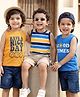 Babyhug Cotton Knit Sleeveless Tank T-Shirt  With Stripes & Good Times Print Pack Of 3 - Blue & Yellow