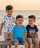 Babyhug Cotton Knit Half Sleeves T-Shirts with Beach Theme Print Pack of 3 - White Light & Navy Blue