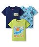 Babyhug Cotton Knit Half Sleeves T-Shirt With Beach Theme Print Pack Of 3 - Light Blue & Navy Blue