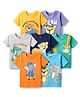 Babyhug Cotton Knit Half Sleeves T-Shirts With Animal Print Pack Of 7 - Yellow & Navy Blue