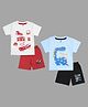 Tiny Hugs Cotton Pack Of 2 Half Sleeves Dinosaur & Skateboard Printed Coordinating Tees Shorts Set - Multi Colour