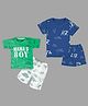 Tiny Hugs Cotton Pack Of 2 Half Sleeves Dinosaurs & Typography Printed Tees & Shorts Set - Multi Colour