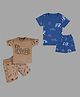 Tiny Hugs Cotton Pack Of 2 Half Sleeves Alarm Clock & Typography Printed Tees With Coordinating Shorts Set - Multi Colour