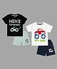Tiny Hugs Cotton Pack Of 2 Half Sleeves Monster Truck & Moms Superhero Text Printed Tees & Shorts Set - Multi Colour