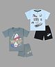 Tiny Hugs Cotton Pack Of 2 Half Sleeves Skateboard & Surf Time Text Printed Tees & Shorts Set - Multi Colour