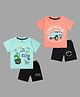 Tiny Hugs Cotton Pack Of 2 Half Sleeves Dinosaurs & Car Printed Tees & Shorts Set - Multi Colour