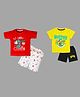 Tiny Hugs Cotton Pack Of 2 Half Sleeves Dog & Baseball Batter Text Printed Tees & Shorts Set - Multi Colour