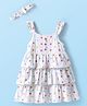 Babyhug Single Jersey Knit Sleeveless Layered Frock with Headband & Polka Dots Print - White