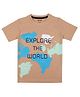 J&JP Cotton Half Sleeves Explore The World Text Printed Tee - Brown