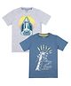J&JP Cotton Pack Of 2 Half Sleeves Play It Loud Text & Space Theme  Printed Tees - Grey & Blue