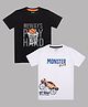 J&JP Cotton Pack Of 2 Half Sleeves Basketball & Monster Racing Text Printed Tee - Black & White