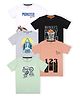 J&JP Cotton Pack Of 5 Half Sleeves Space Theme & Typography Printed Tees - White Black Grey Beige & Mint
