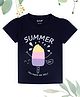 J&JP Cotton Half Sleeves Summer Text Printed Tee - Navy Blue