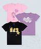 J&JP Cotton Pack Of 3 Half Sleeves Typography & Hearts Printed Tees - Pink Violet & Black