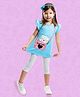 J&JP Cotton Frill Sleeves Cat Printed Top & Capri Pants Set - Multi Colour