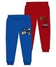J&JP Cotton Looper Pack Of 2 Cool Dude Text & Dinosaur Printed Track Pants - Blue & Red
