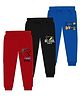 J&JP Cotton Looper Pack Of 3 Cool Dude Text & Dinosaur Printed Track Pants - Red Black & Blue