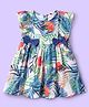 Babyhug Cotton Woven Frill Sleeves Frock With Leaf Print & Bow Applique - White