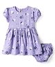 Doodle Poodle Single Jersey Knit Half Sleeves Dress With Strawberry & Floral Print & Bloomer - Purple