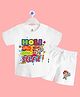 The Peppy Tend Holi Theme 100% Cotton Half Sleeves Holi Wali Pehli Selfie Text Printed Tee & Shorts Set - White