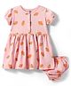 Doodle Poodle Cotton Knit Half Puffed Sleeves Strawberry & Floral Printed Frock with Bloomer - Pink