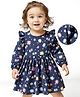 Doodle Poodle Cotton Knit Full Sleeves Frock With Floral Print & Bloomer - Navy Blue