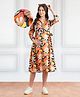 Bella Mama Woven   Three Fourth Sleeve Maternity Shirt Dress With Floral Print - Black & Orange