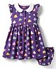 Babyhug Single Jersey Knit Frill Sleeves Peter Pan Collar Frocks & Bloomers With Butterfly Print - Purple