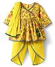 EARTHY TOUCH Cambric Woven Three Fourth Sleeves Kurti & Chudidar Set With Floral Print & Dupatta - Yellow