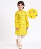 EARTHY TOUCH Cambric Woven Full Sleeves Pyjama Kurta Set with Floral Print and Lace Detailing - Yellow