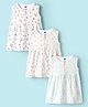 Simply Sinker Knit Sleeveless Floral Printed Front Open Frocks Pack of 3 - White