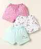Simply Sinker Knit Knee Length Shorts With Unicorn Print Pack Of 3 - Pink White & Light Green