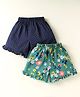 Simply Sinker Knit Knee Length Shorts With Polka Dots & Floral Print with Frill Detailing Pack Of 2 - Navy Blue & Teal Blue