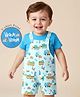 Babyoye 100% Cotton Interlock Knit Vehicle Printed Dungaree & Half Sleeves Inner Tee With Eco Jiva Finish - Blue