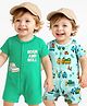 Babyoye 100% Cotton Knit With Eco Jiva Finish Half Sleeves Vehicle Printed Rompers Pack of 2 - Green & Light Blue