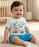 Babyoye 100% Cotton With Eco Jiva Finish Half Sleeves T-Shirt & Shorts Set with Vehicle Print - Light Blue & Blue