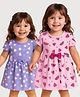 Doodle Poodle Cotton Knit Half Sleeves Hearts & Watermelon Printed Frocks with Bow Applique Pack of 2 - Pink & Lavender