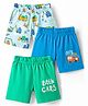 Babyoye 100% Cotton Interlock Knit Shorts With Eco Jiva Finish & Vehicle Print Pack Of 3 - Green Blue & Light Blue