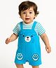 Babyoye 100% Cotton Interlock Knit Half Sleeeves Dungaree Style Romper With Eco Jiva Finish & Bunny Applique - Blue