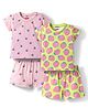 Babyhug Cotton Knit Half Sleeves Co-ords Shorts Night Wear With Fruit Print Pack Of 2 - Purple & Pink