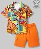 Ollington St. Cotton Knit Half Sleeves Shirt & Shorts with Sports Theme - Orange