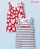 Honeyhap Premium Cotton Knit Bio Finish Sleeveless Tops With Heart & Amour Text Print Pack of 2 - Bright White & High Risk Red