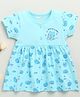 BUMZEE Cotton Knit Half Sleeves Frock with Kitten Print - Light Blue