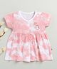 BUMZEE Cotton Knit Half Sleeves Dress With Tie & Dye & Unicorn Print - White & Pink